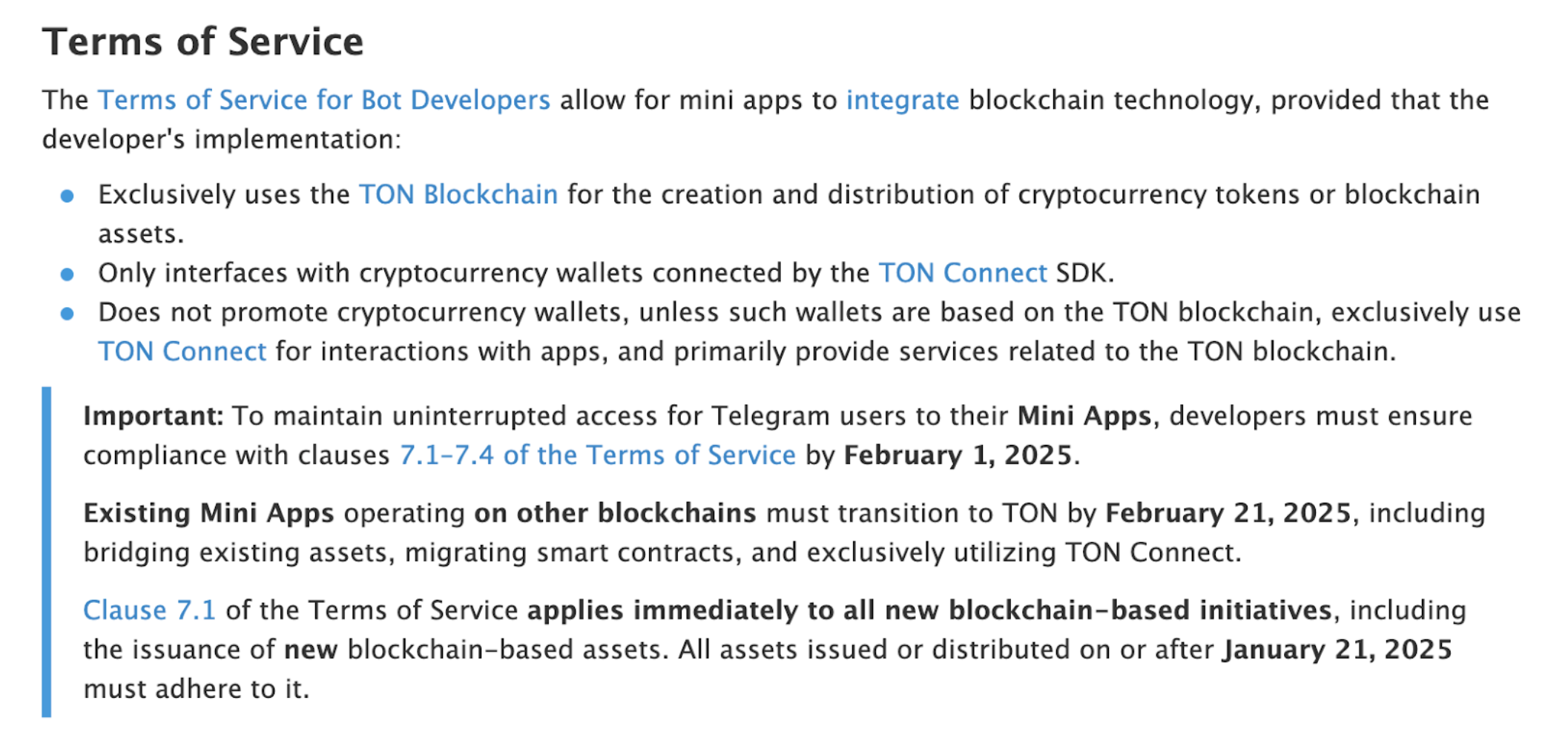 Telegram Terms of Service change